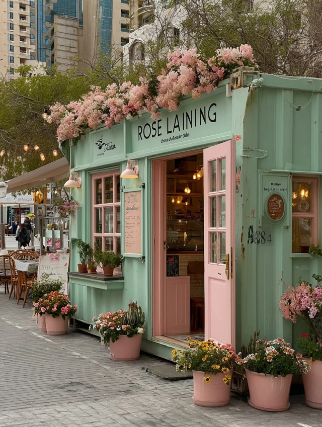 Rose Landing Cafe Abu Dhabi Pastel Pink and Green