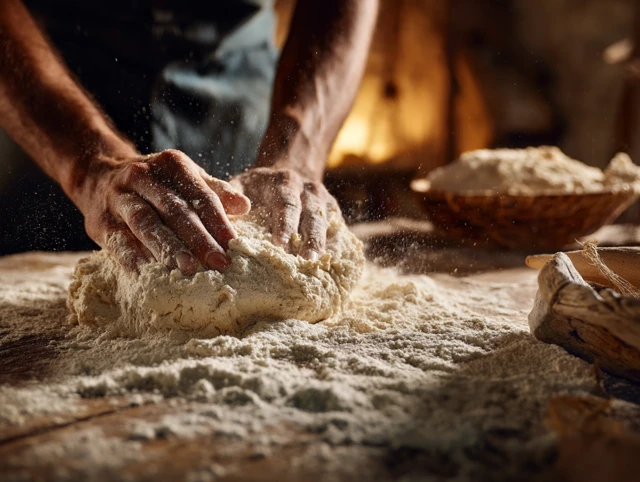 Baker Kneading Dough Close Up Food Photography