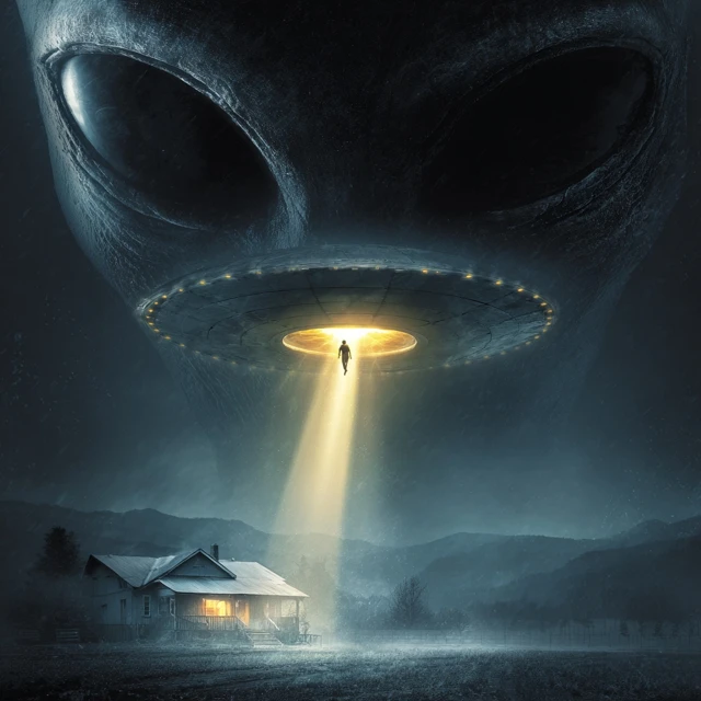 Alien Abduction Nighttime Scene