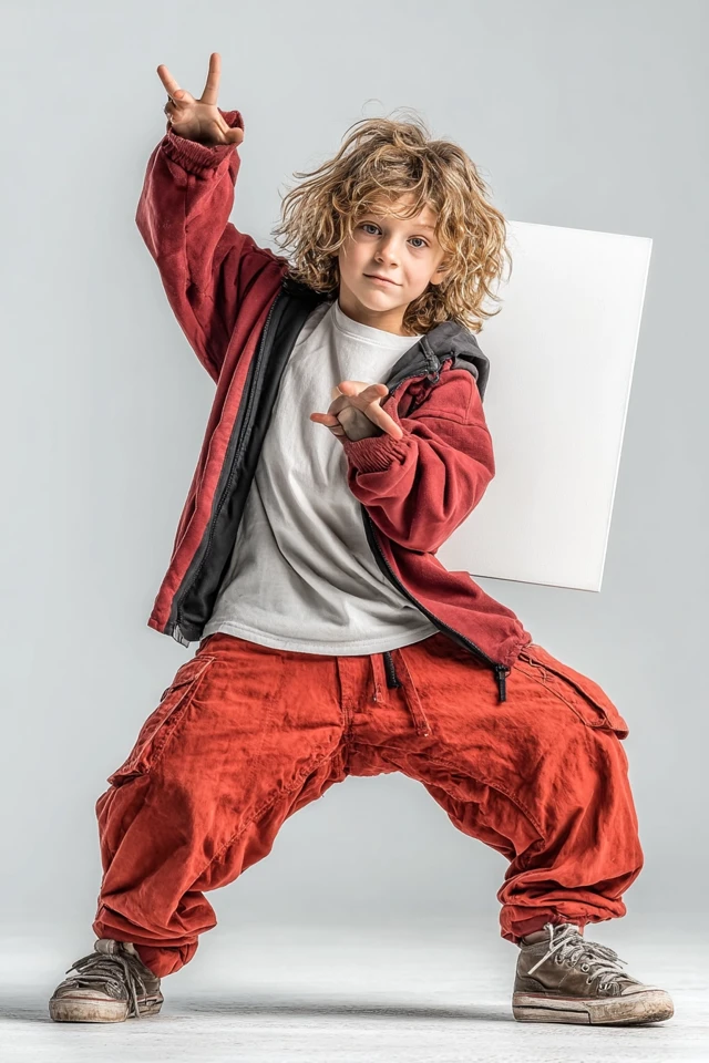 Boy with Poster Trendy Clothing Action Pose Portrait
