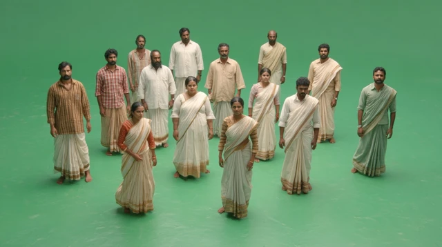Kerala People in Traditional Dress on Greenscreen