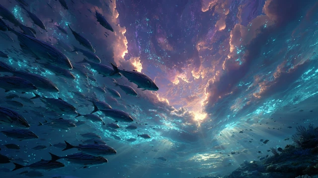 Underwater Fantasy Scene Deep Sea Fish School