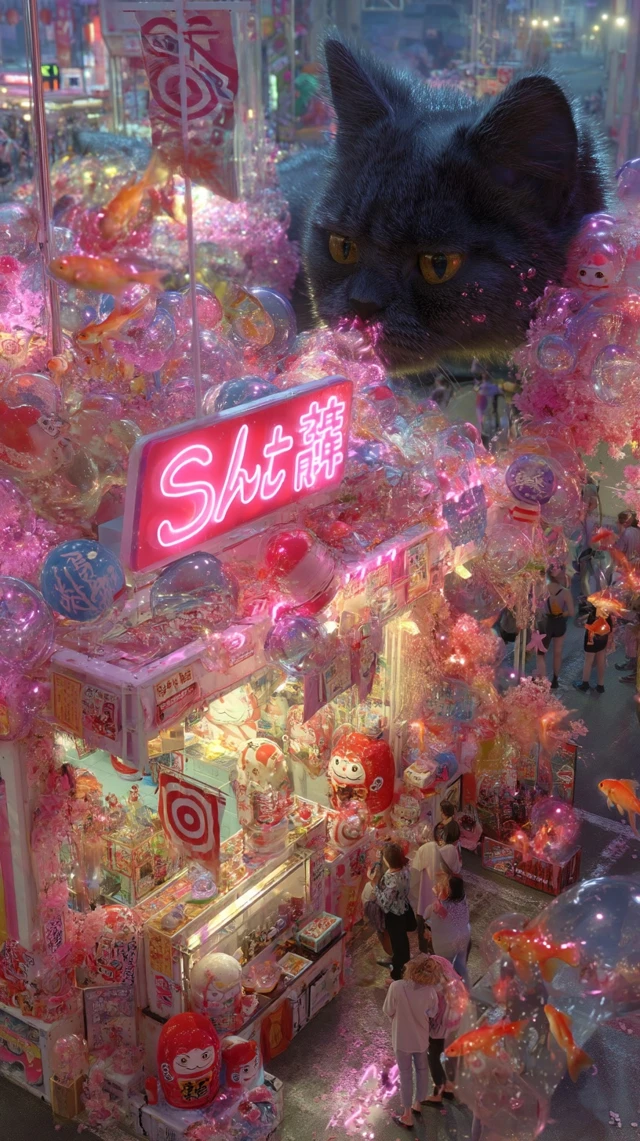 Retro Futuristic Japanese Night Festival Scene