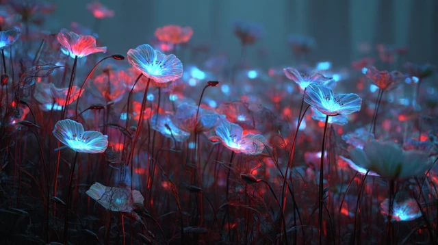 Glowing Glass Flowers Surreal Photo Realistic