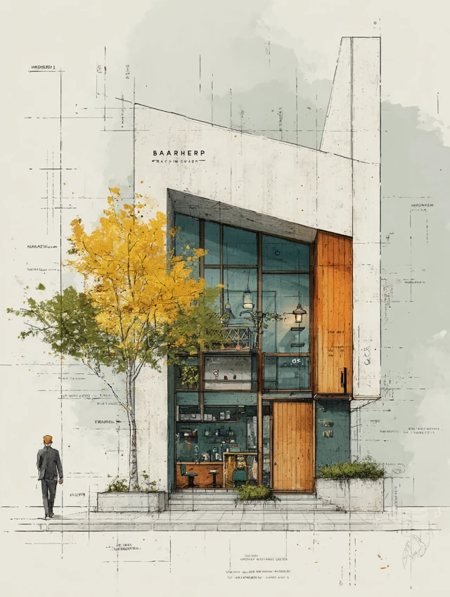 Modern Barbershop Architectural Drawing Exterior