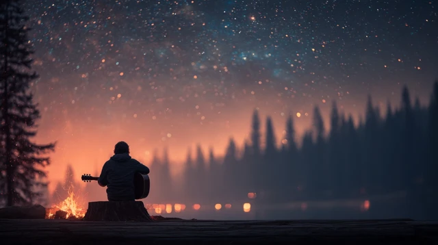 Man Playing Guitar at Campfire Mellow Ambient Music