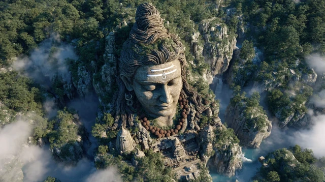 Epic Shiva Temple Mountain Aerial View