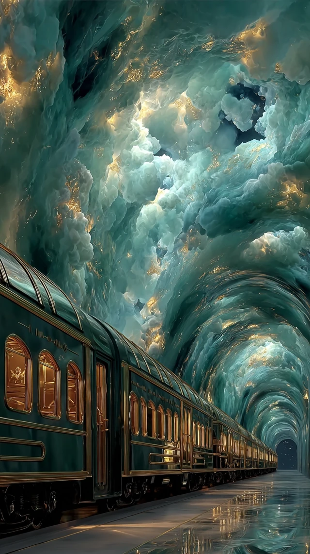 Dreamy Train Journey Through a Crystal Tunnel
