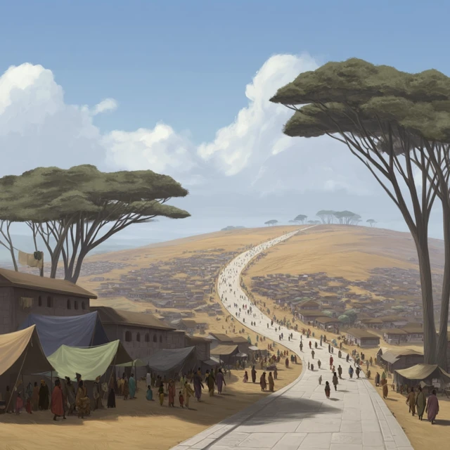 African Marketplace: Ancient Road, People and Stalls