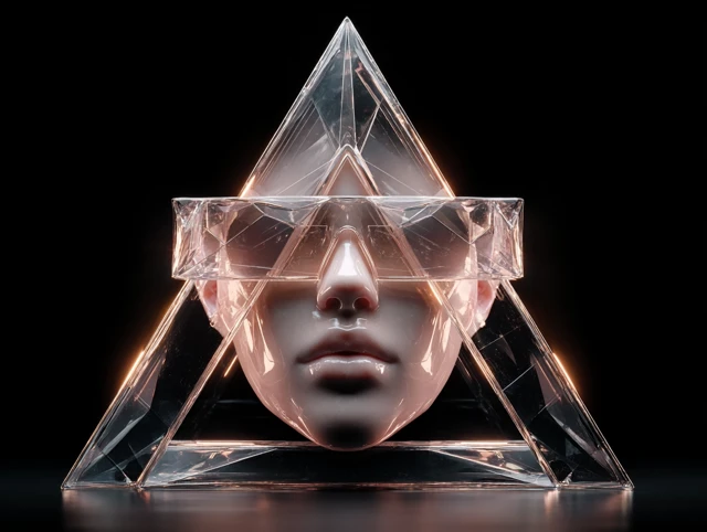 Futuristic Glass Face 3D Cyberpunk Illustration