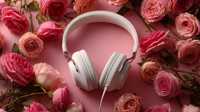 Luxury Headphones with Roses for Advertising