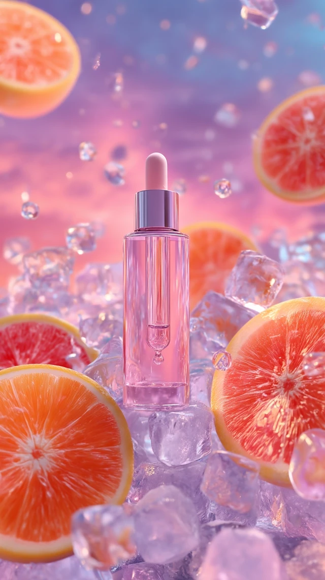 Cosmetic Serum Advertisement with Frozen Fruit