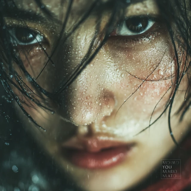 Emotional Asian Woman in the Rain Ultra Realistic Portrait