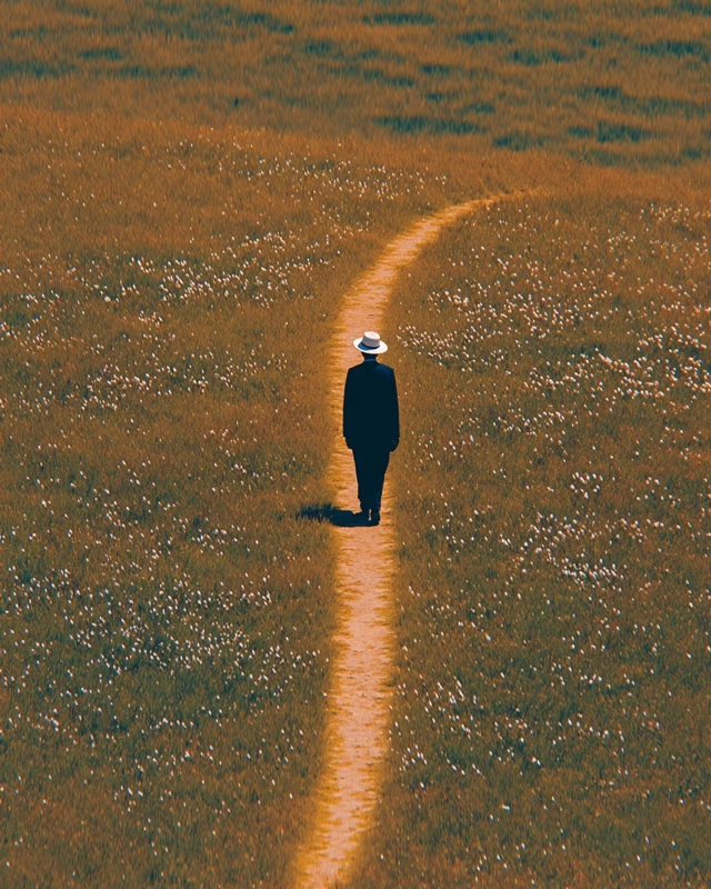 Man Walking Path Surreal Scene Solitude
