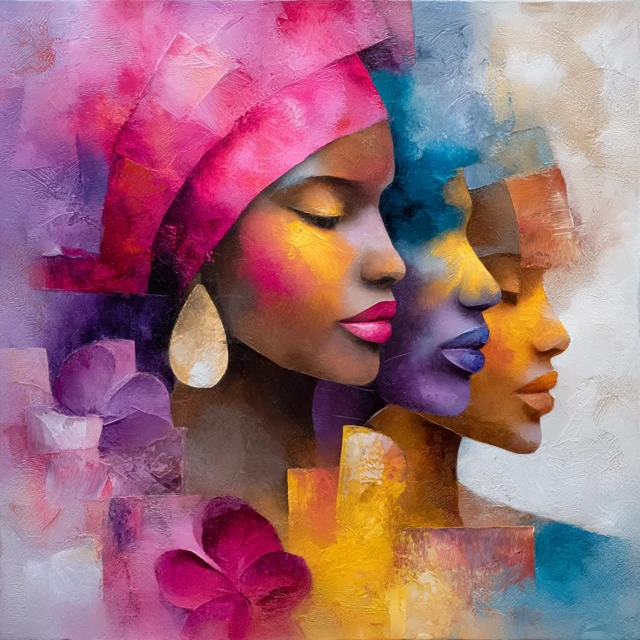 Cubist Art of African American Mother and Children