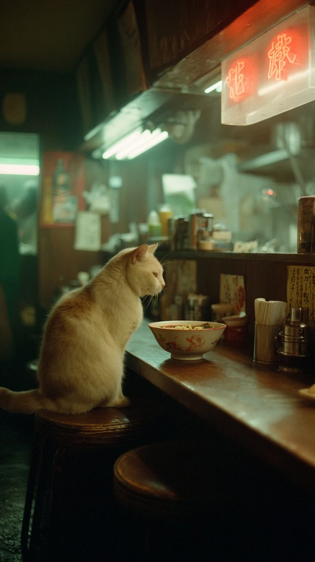 Cozy Cat in Japanese Izakaya Ramen Time