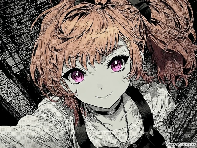 Smiling Anime Girl Orange Hair Golden Eyes