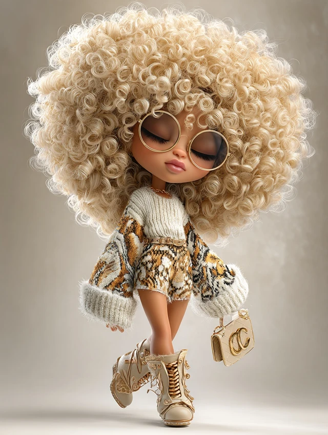 Chibi Doll Fashionista Blonde Afro Chanel Outfit