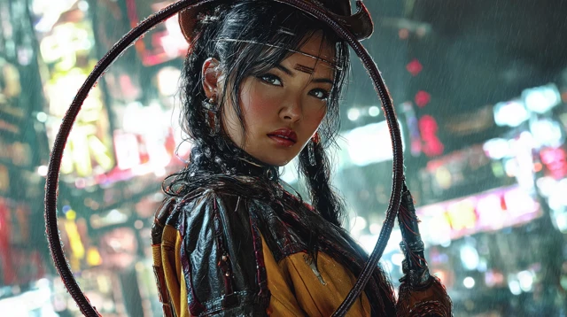 Cyberpunk Cowgirl Artgem Style Cinematic Scene