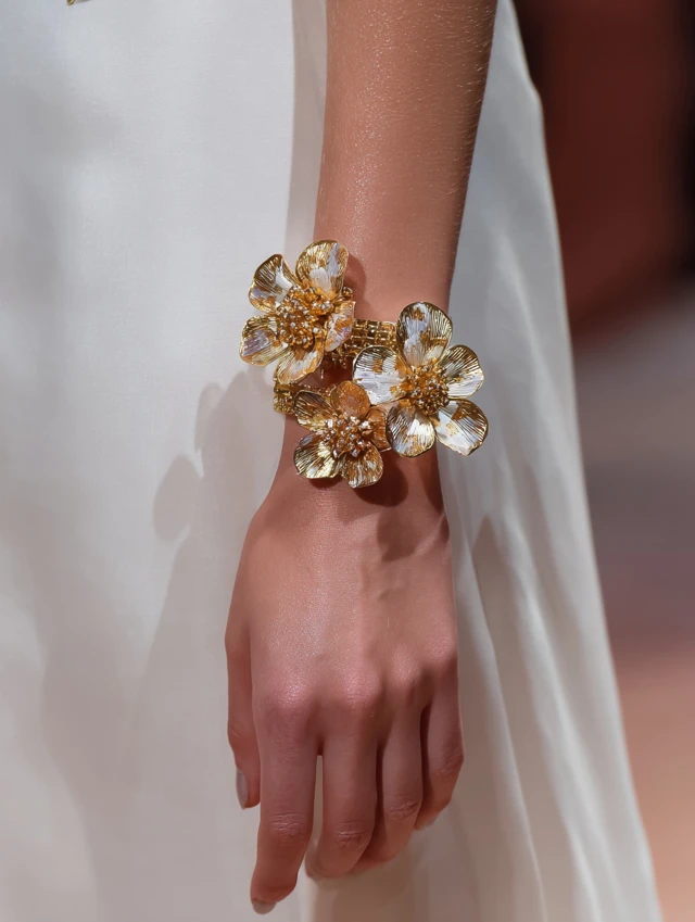 Elegant Gold Flower Bracelet at Paris Fashion Week