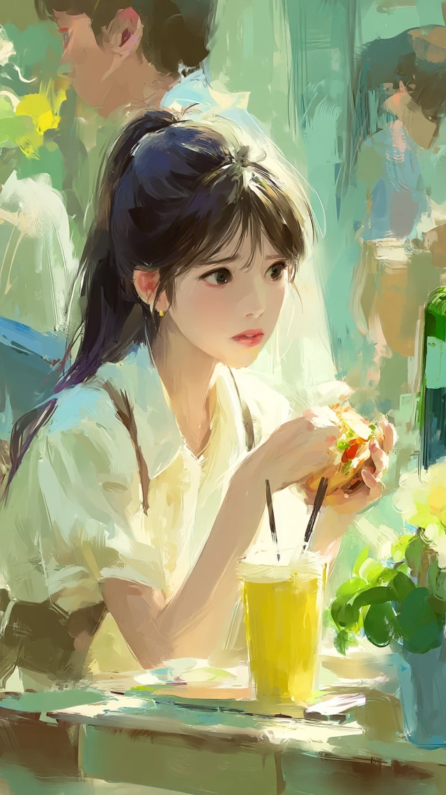 Young Woman Enjoying a Meal of Kimchi