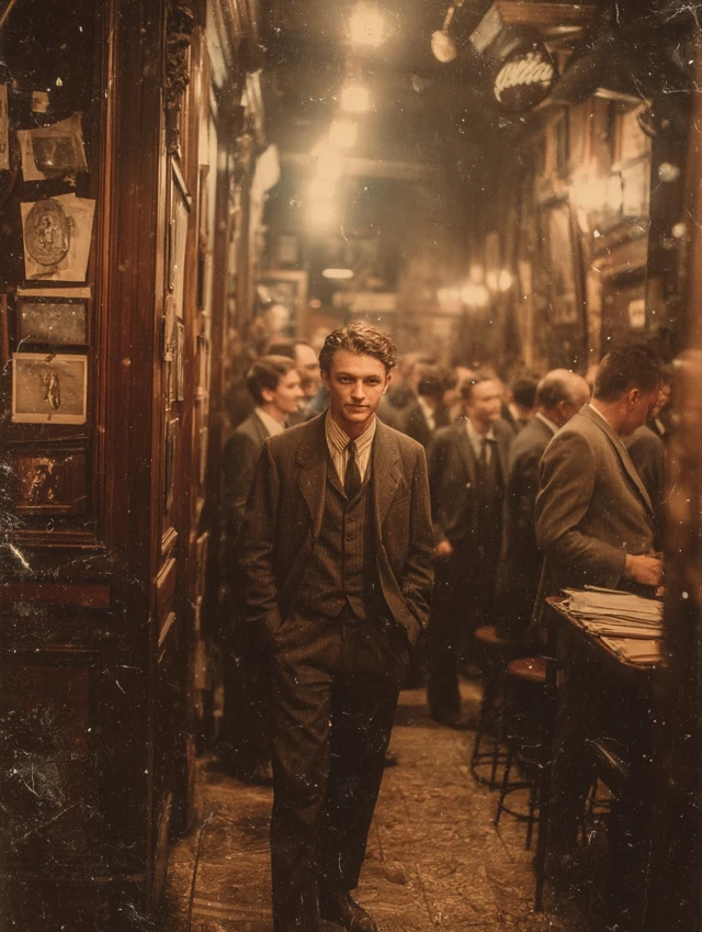 Young Gentleman in Dark Suit in Bar
