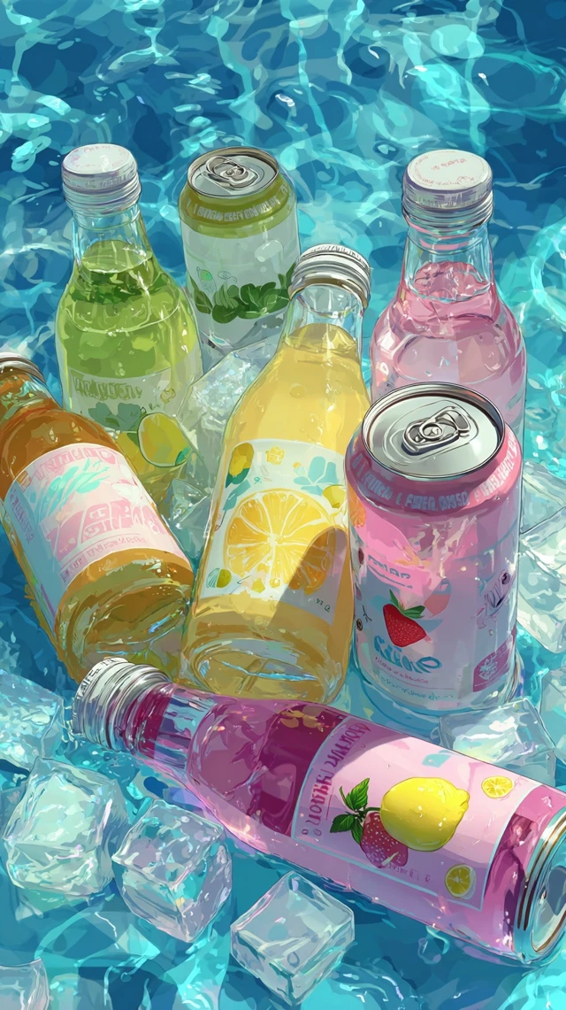 Fruit Drinks in Pool Dreamy Anime Art