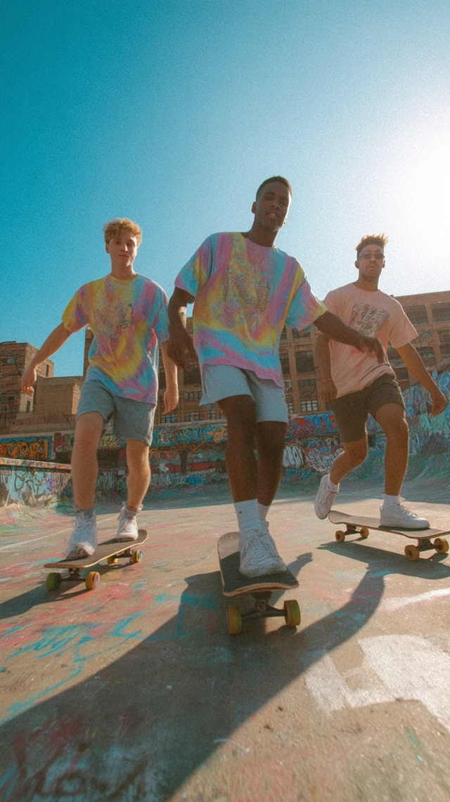Skateboarding Scene with Graffiti and Harsh Sunlight