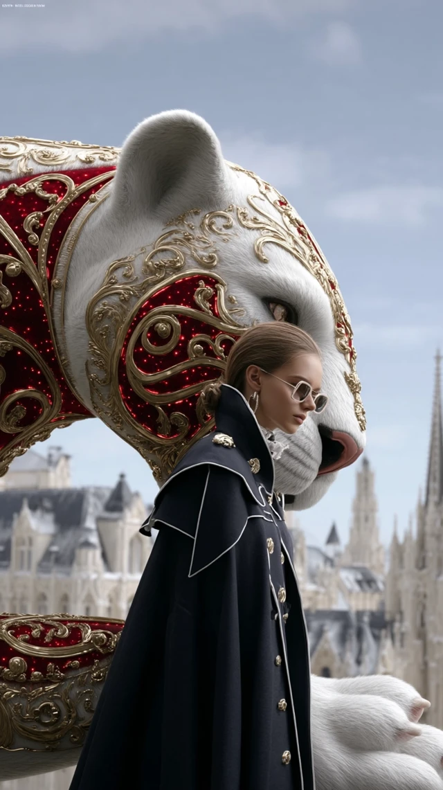 Futuristic Fashion Model with Robotic Panther