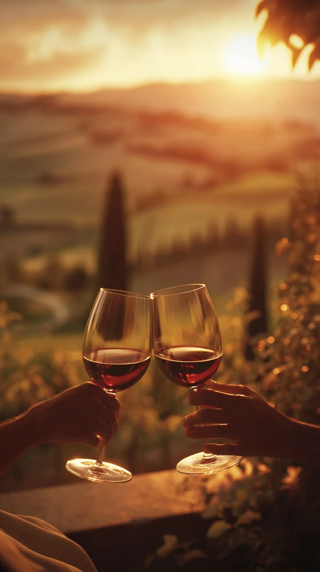 Tuscan Sunset Toast Wine Glasses Vineyard Romance