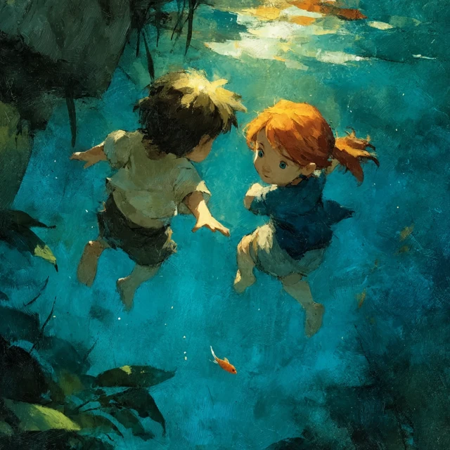 Mermaid Kids Swimming Under Sea Childrens Book