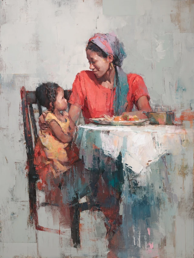 Immigrant Mother and Child Portrait Oil Painting