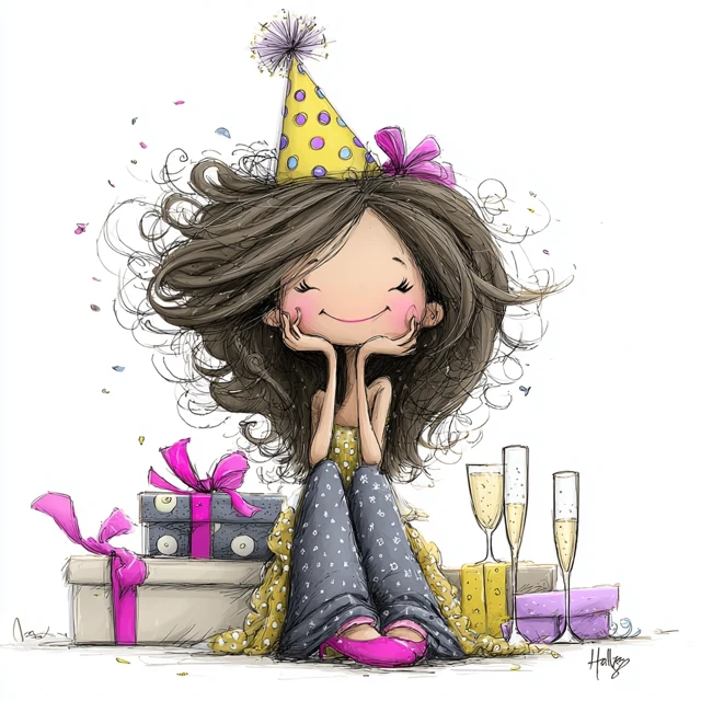 Birthday Girl Cartoon Illustration