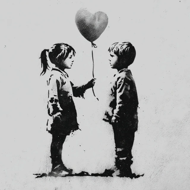 Banksy Stencil Art Children With Balloon