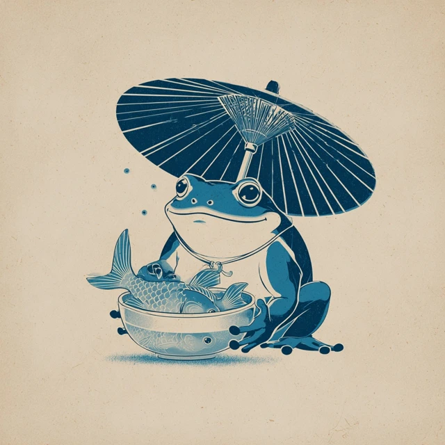 Japanese Frog Retro Poster Illustration