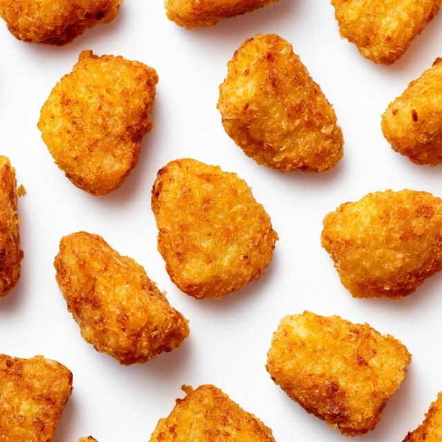 Crispy Golden Brown Chicken Nuggets on White