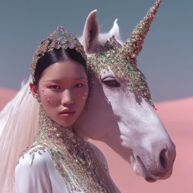 Asian Woman Unicorn Fantasy Portrait