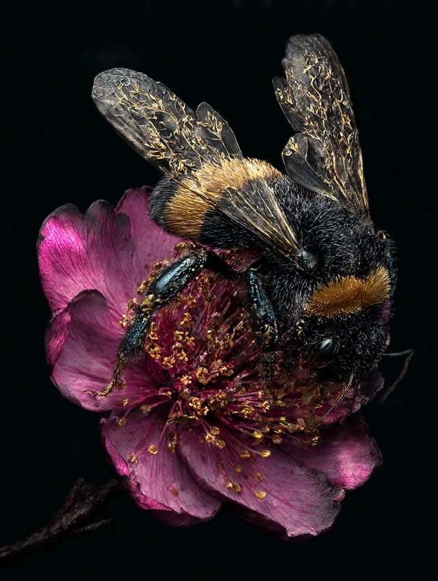 Realistic Bumble Bee on Flower Macro Photography