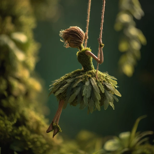 Moss Dancer on a Swing Nature Illustration