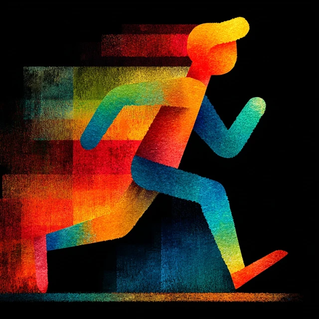 Running Man Watercolor Illustration Simple Shapes Gradient