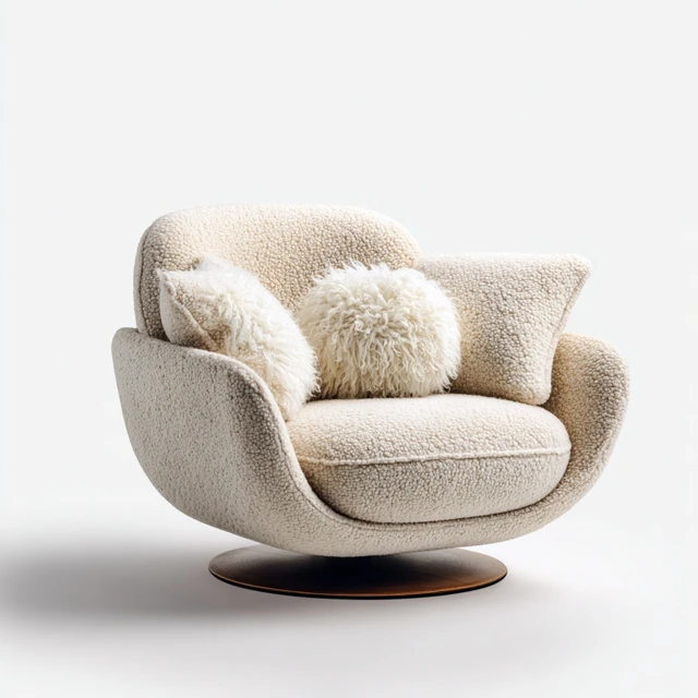 Upholstered Armchair with Swivel Base and Fluffy Cushions