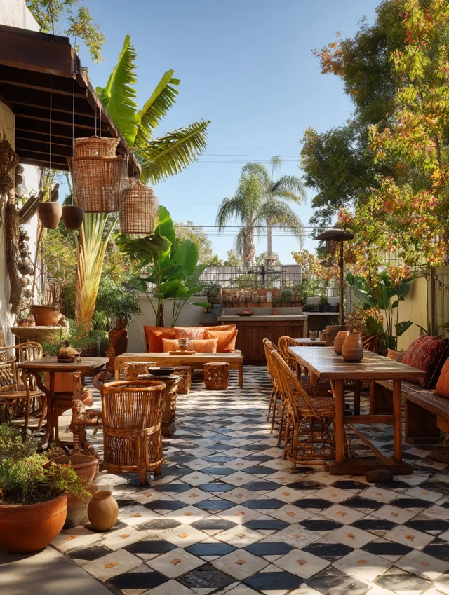 Southeast Asian Colonial Patio with Buddha and Plants