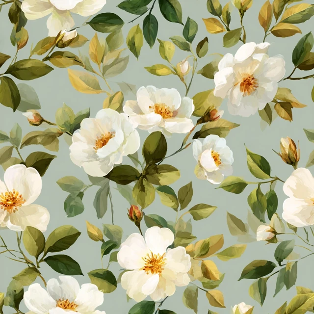 White Rose Floral Seamless Pattern Watercolor Design