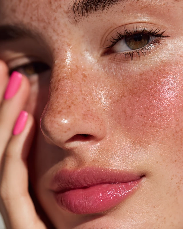 Dewy Skin Close Up Glossy Lips Natural Beauty