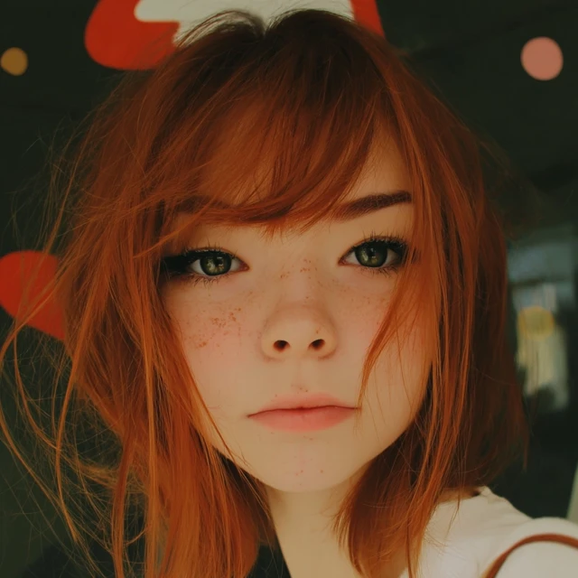 Beautiful Red Haired Girl Freckles Green Eyes Portrait