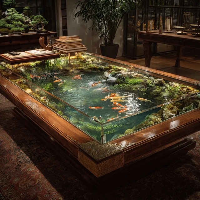 Koi Pond Diorama Table Realistic Photo
