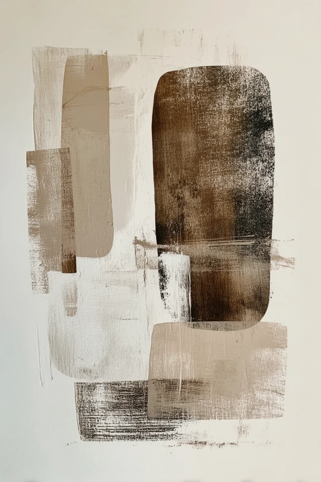Minimalist Abstract Painting in Beige and Brown Tones