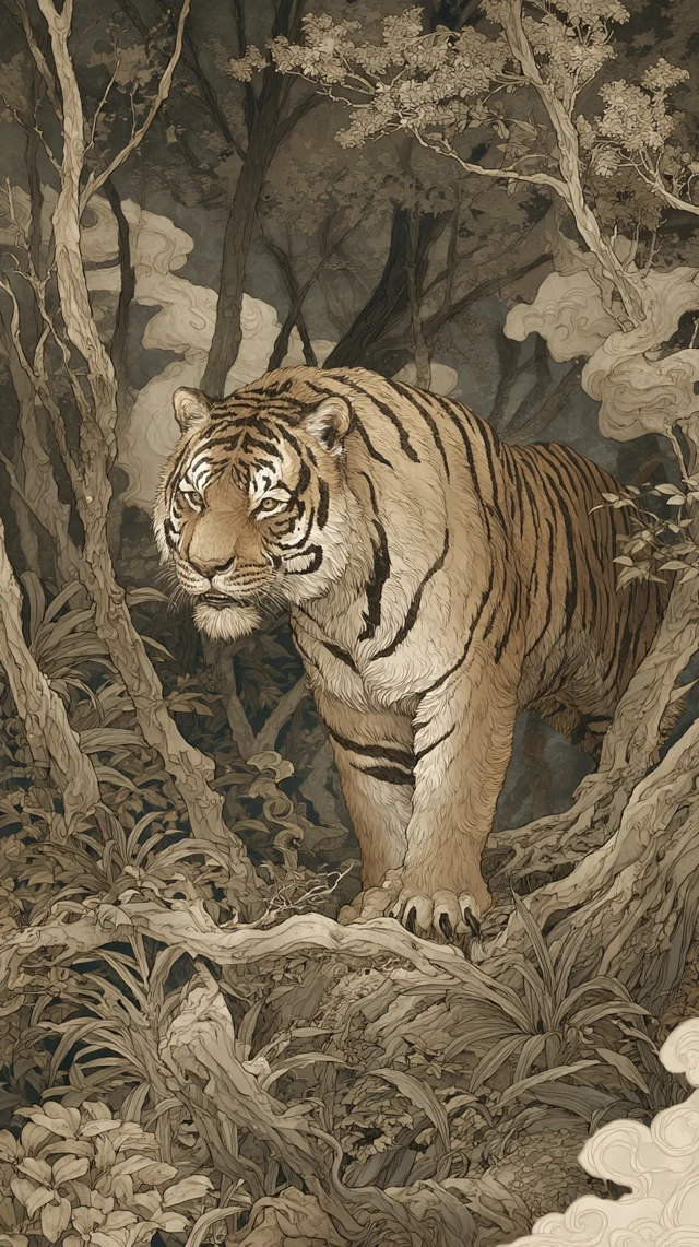 South China Tiger Painting in Ink Wash Style
