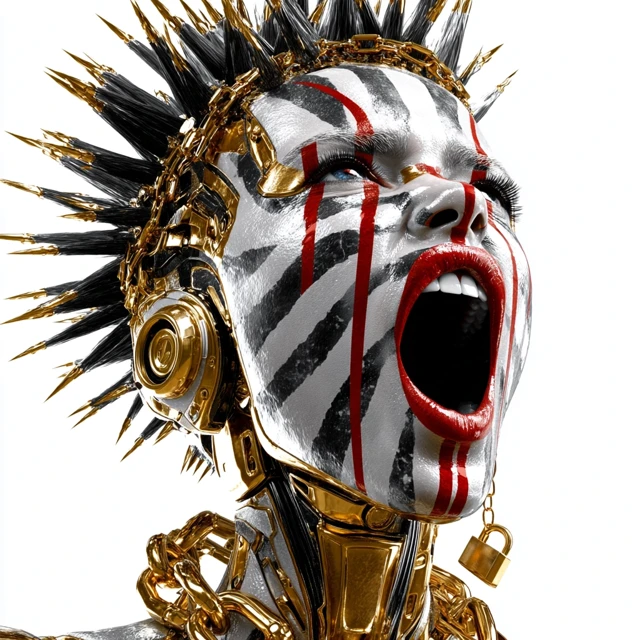 Punk Android Portrait: Metallic, Dramatic, Intense