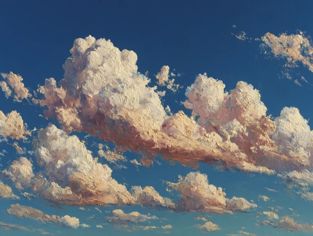 Blue Hour Sky Oil Painting Textured Clouds